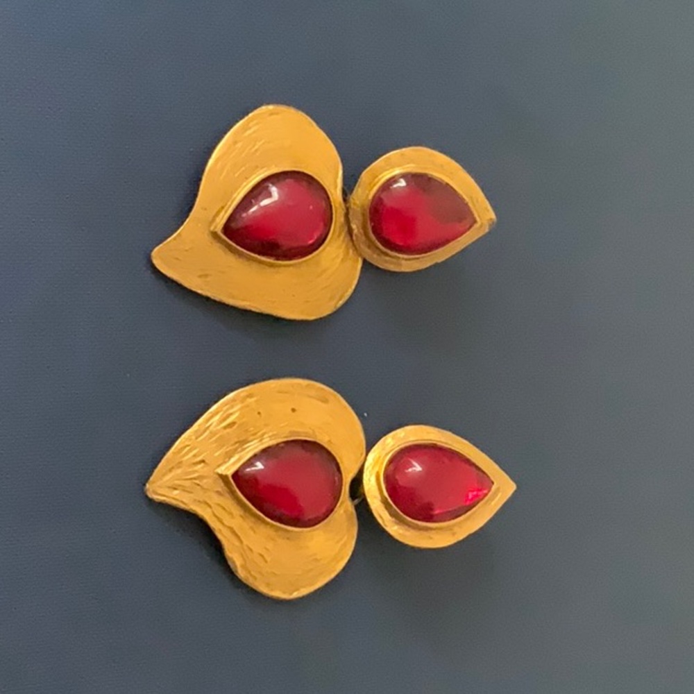 Yves Saint Laurent vintage enamel heart dangling earrings